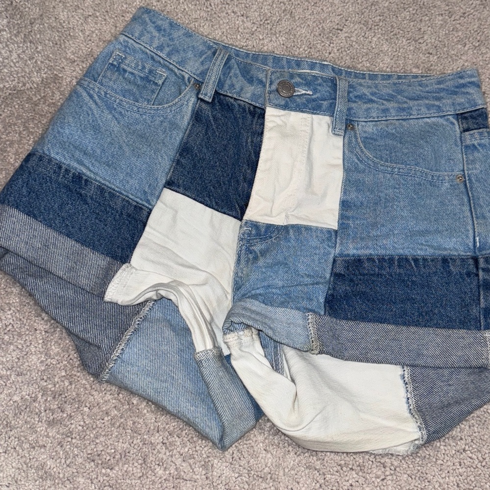 PacSun Blue Patchwork Denim Shorts